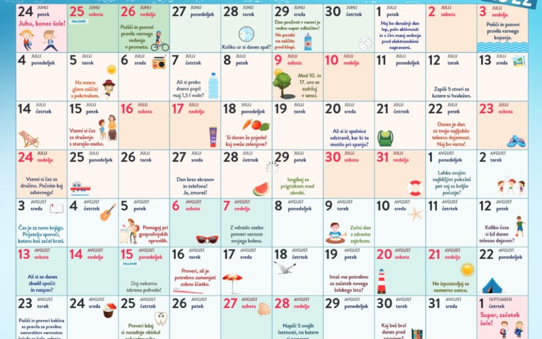 Počitniški koledar zdravja 2022
